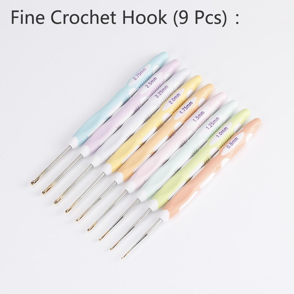 9pc/set DIY hand woven yarn creative crochet tool, knitting needles, TPR plastic handle aluminum crochet hook set, 0.8mm-2.75mm