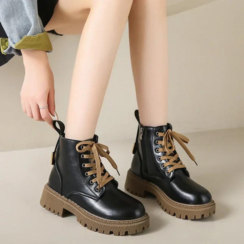 Fashion Women Boots Luxury British Style Women Ankle Boots Comfort Non-Slip Thick Sole Shoes High Quality Women Motorcycle Boots