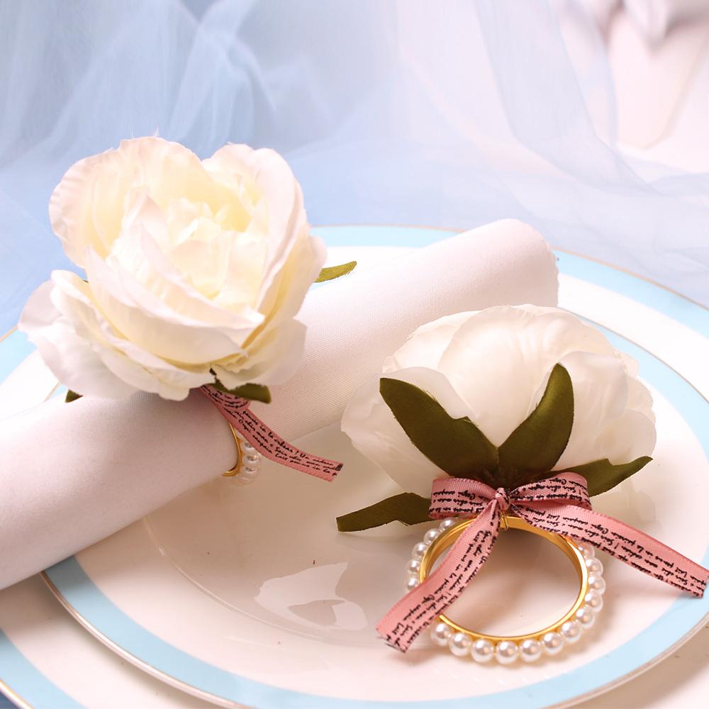 6 STK Serviettlås Creative Pearl Rose Serviettring Bryllupsfestdekorasjon Serviettspenne Hotell Borddekorasjon Ornamenter