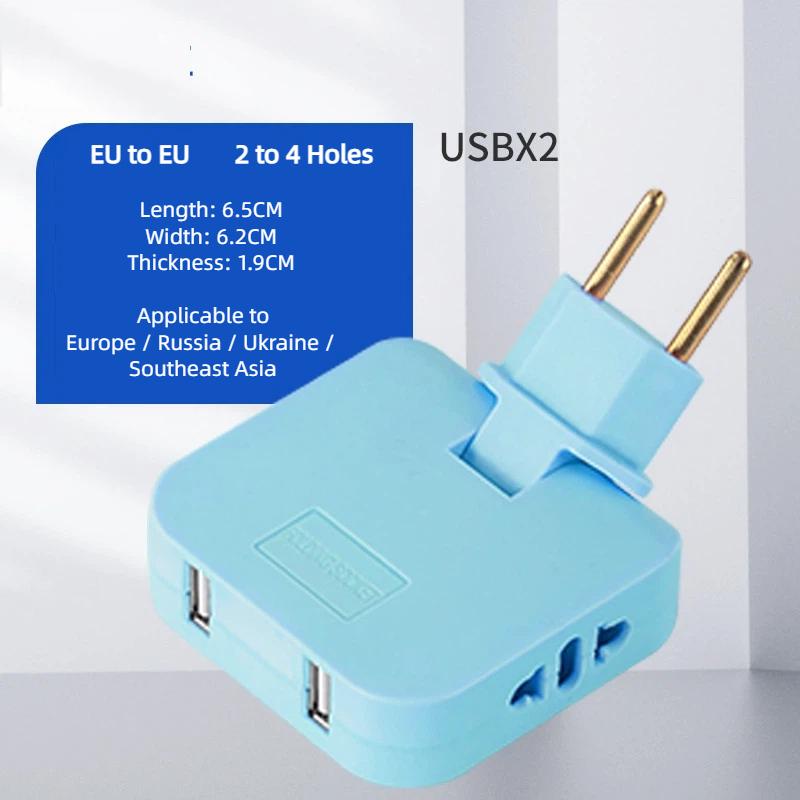 EU Plug 180° Rotatable Multi Outlet Adapter – Slim Travel Converter