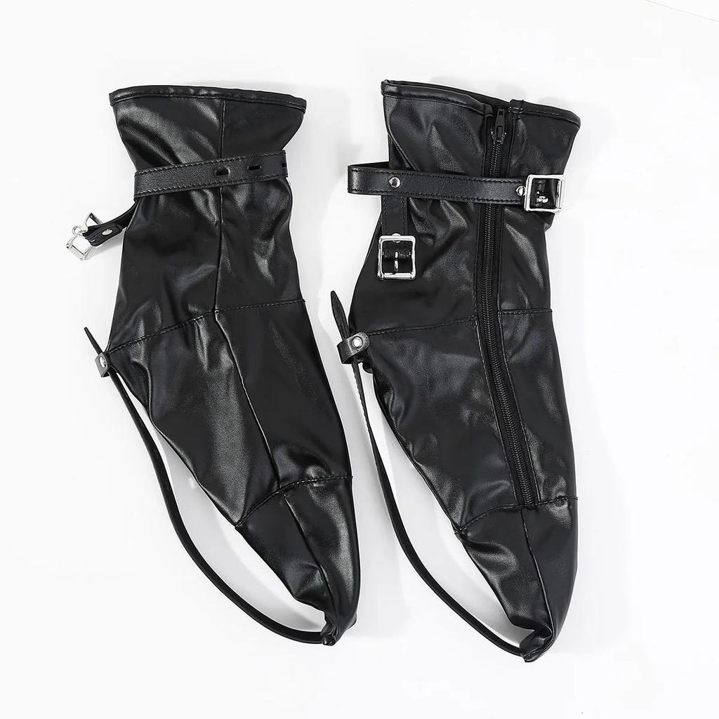 PU Leather Bondage Boot Covers Pointed Toe Leg Restraint BDSM Role Play Slave Boots Adjustable Buckle Strap Adult Sex Toy