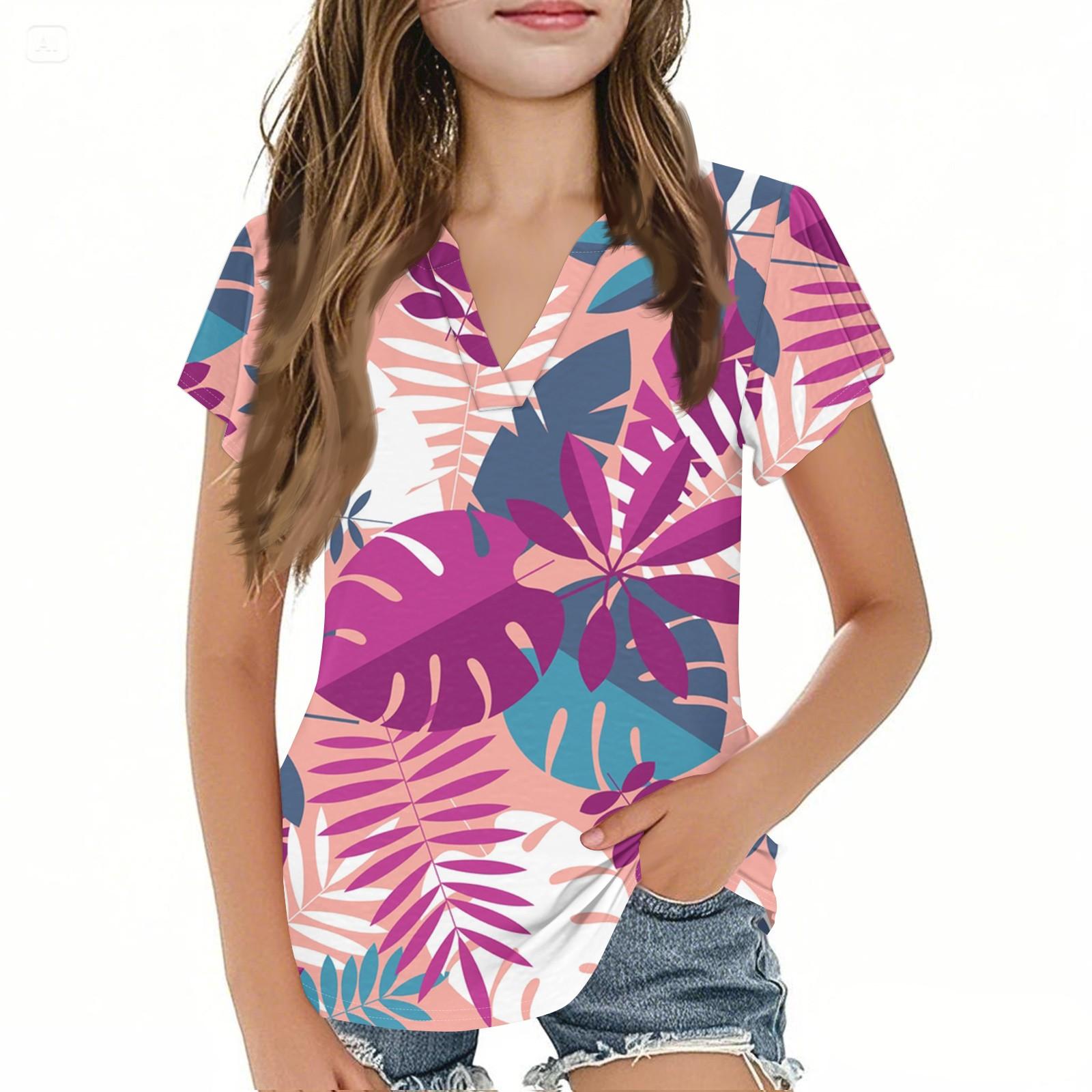

Summer Children s Casual Fashion Short-Sleeved V-Neck Hawaiian Girls Top 120