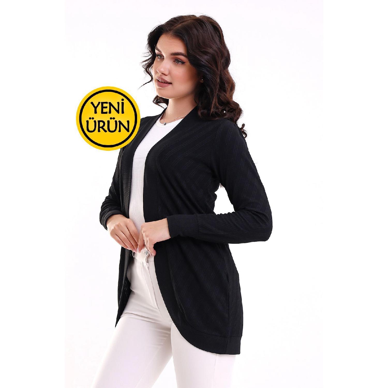 

Women s Black Soft Textured Combed Cotton Oval Skirt Long Sleeve Knitted Jacquard Stretchy Cardigan 2 чёрный