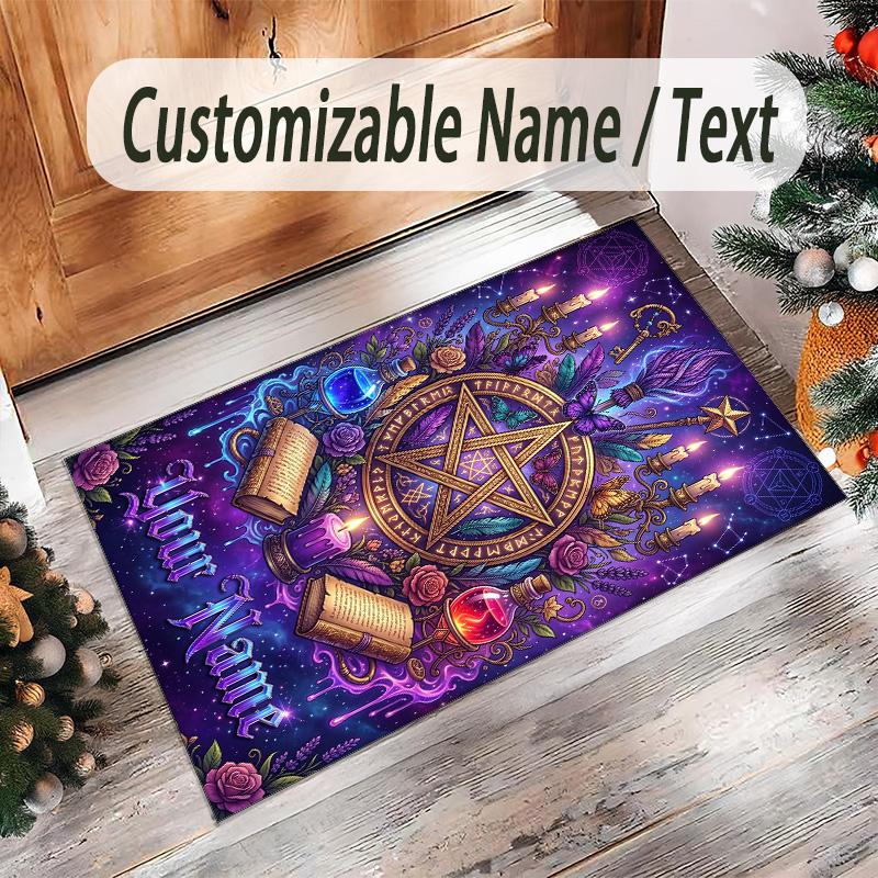 Witchcraft Theme Crystal Velvet Rug Personalized Custom Name Text Soft Floor Mat Home Decor