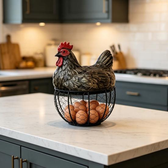 Cesto porta uova di gallina in rete metallica nera antiruggine, porta uova decorativo durevole, cesto per uova in stile fattoria per cucina e tavolo da pranzo
