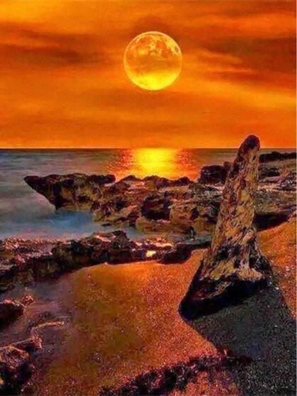 Diamant-Malerei, Mond, voller Bohrer, quadratisch, Diamant-Stickerei, Baum, Perlen, Mosaik, Küstenlandschaft, 5D, DIY-Kunst, Wanddekoration