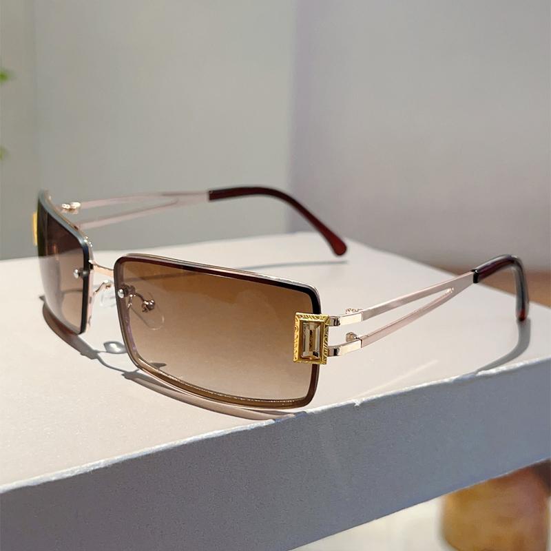 Fashion Rectangle Metal Shades Stylish Brand Design Women's Sunglasses Trendy Gradient Punk Sun Glasses with Anti UV