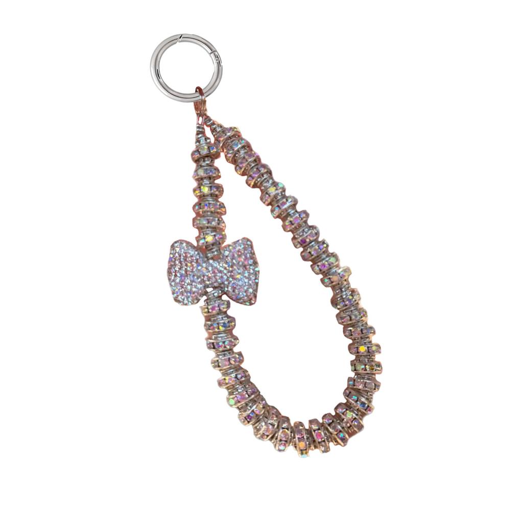 Unique Irregular Pearl Bow Keychain Alloy Beads Crystal Rhinestones Accent Phone Chain Fashion Jewelry Gift