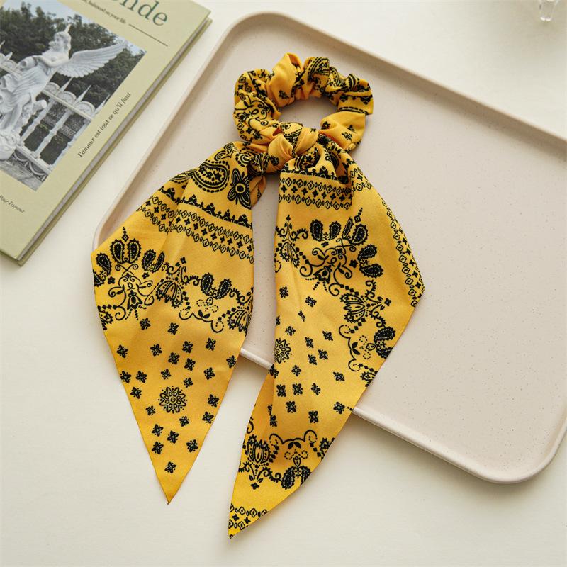 Fashion Print Chiffon Long Ribbon Scrunchies Women Girls Ponytail Scarf Elastic Hair Bands Ties Hair Accessories