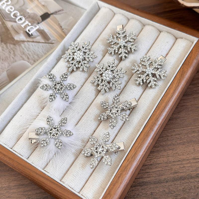 Christmas Diamond Snowflake HairClips Pearl Crystal Hair Hairpins For Woman Girls Sweet Barrettes Fashion Hair Accessories Gifts