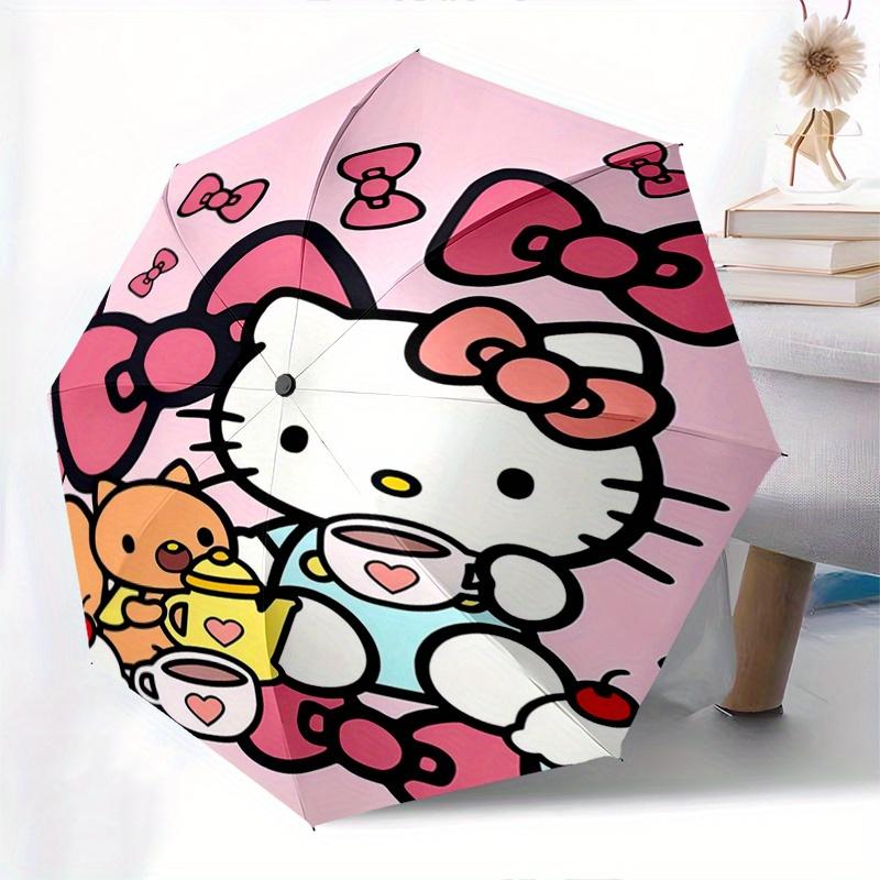 Hello Kitty,Tea Party Automatic Folding Umbrella-Simple 8-Rib Design, Bright Cartoon Pattern, Durable Iron Frame, Suitable For Travel, Outdo
