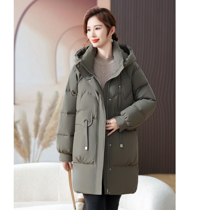 Down jacket female mother loose medium and long thickened white duck down jacket medium and old casual down jacket