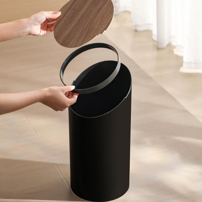 Garbage Can With Lid Swing Top Decorative Garbage Can Modern Wooden Covered Waste Basket Sleek Garbage Container For Kitchen