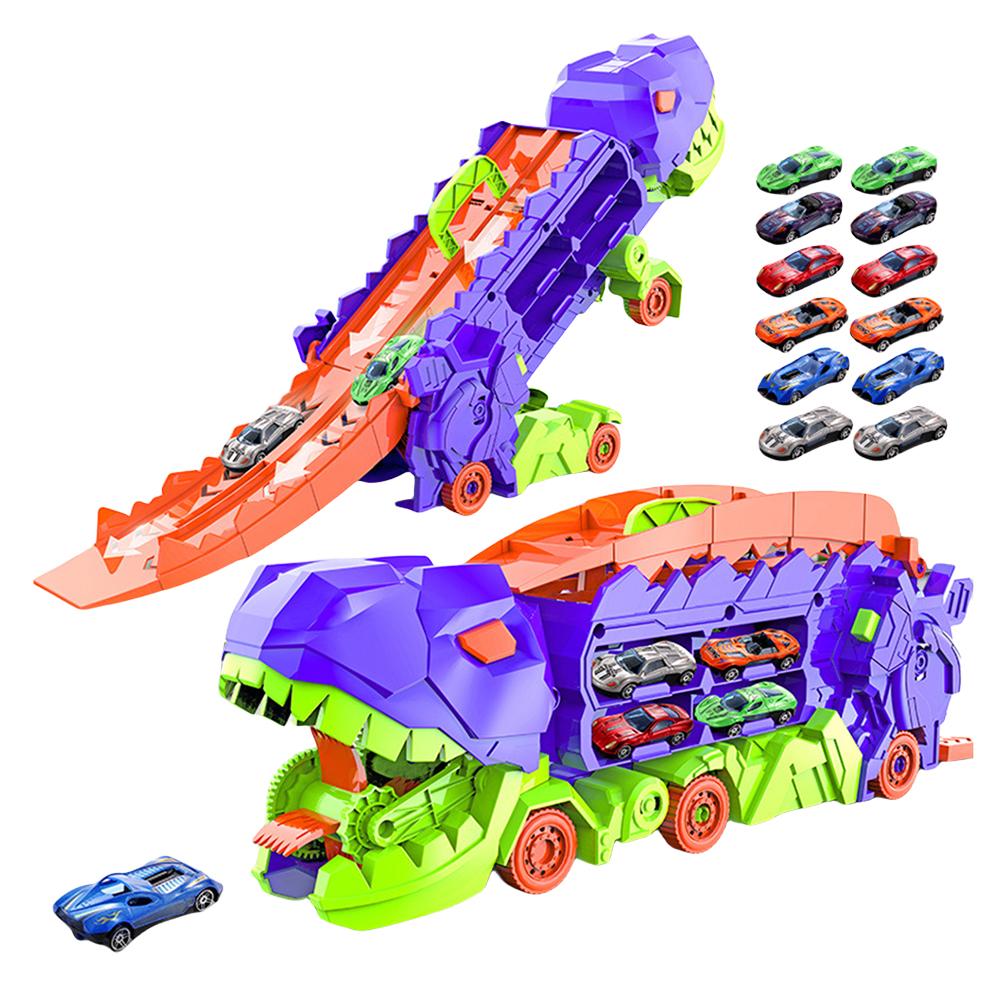 City Dinosaur Ultimate Hauler Track Toy with 12 Metal Cars Ultimate Transporter Hauler Toddler Toys Toddler Truck Toys for Boys