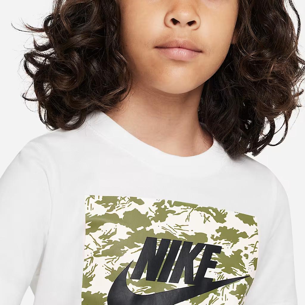 Nike Sportswear Letter Print Crew Neck Casual Short Sleeve T-Shirt Kids Tops White DR9728-100
