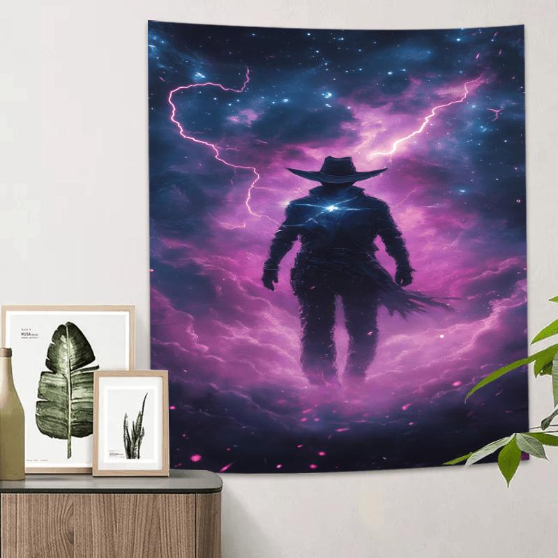 Galactic Cowboy Tapestry  Vibrant Wall Hanging with Lightning and Stars for Bedroom and Living Room Decor Perfect Gift