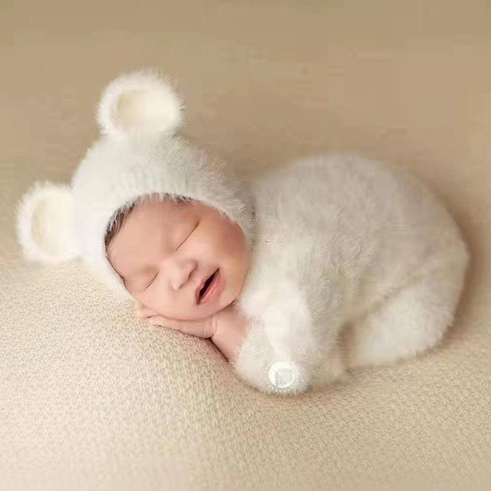 New Newborn Photography Clothing, Baby Soft Knitted Bear Onesie + Hat Two-piece Set