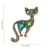 1pc Vintage Cat Brooch Pin - Elegant feline Jewelry with Alloy Base & Artificial Crystal-like Accents, Antique - Halloween Costume Party Accessory for
