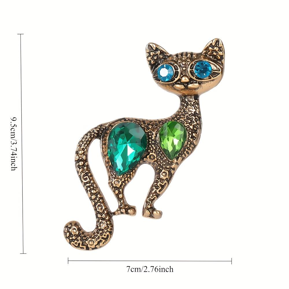 1pc Vintage Cat Brooch Pin - Elegant feline Jewelry with Alloy Base & Artificial Crystal-like Accents, Antique - Halloween Costume Party Accessory for