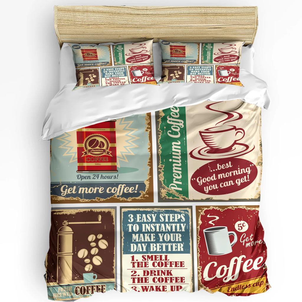 Kaffee Kaffeebohnen Kaffeetasse 3-teiliges Bettwäscheset für Doppelbett Heimtextil Bettbezug Steppdeckenbezug Kissenbezug