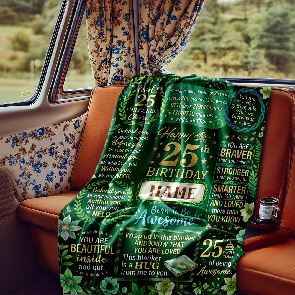 25Th Birthday Celebration Blanket Personalized Name Soft Comfortable Stylish Blanket Car Blanket Perfect For Travel Camping Outdoor Home Suitable For