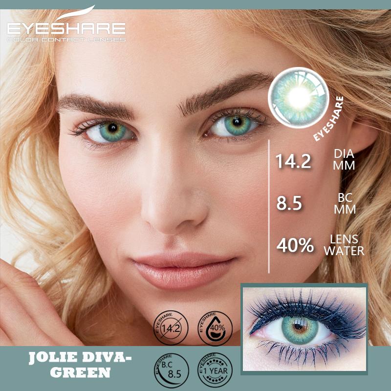 Eyeshare 2 Stück farbige Kontaktlinsen für die Augen, DIAMANT, blau-grün, farbige Linsen, jährliche kosmetische Kontaktlinsen für das Augen-Make-up