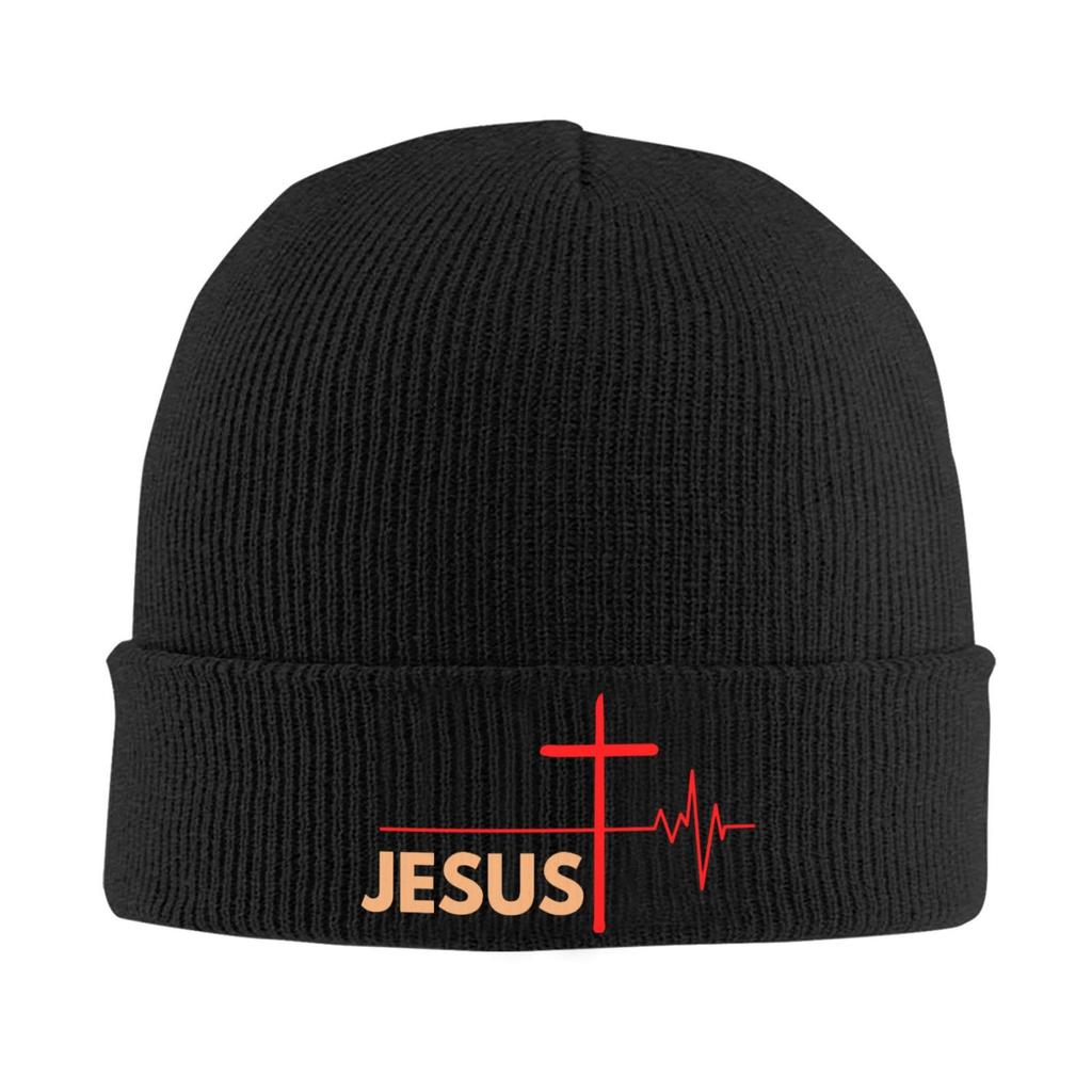 Jesus Cross Knitted Hat for Unisex Unisex Knit Hats Winter Beanies Skull Cap Unisex Black Soft Warm Winter Hat Print Beanie Hat
