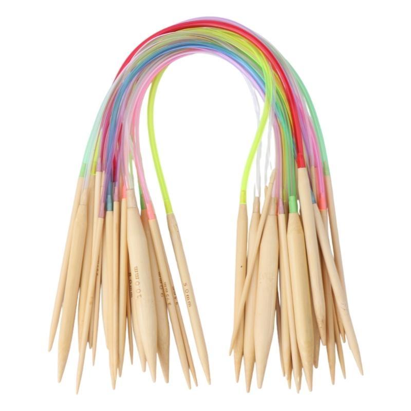 18 Stück 18 Größen 40cm Mehrfarbige Rundstricknadeln aus Bambus 2,0-10mm