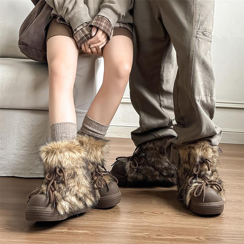 Thick-soled snow boots couple new winter warm wear large cotton shoes heightening piled thickened short boots