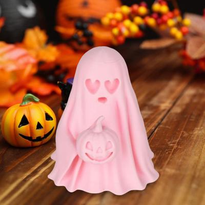 Yousheng Halloween Geisterfigur Niedlicher Rosa Geist mit Mondstatue Harz Geisterskulptur Tischdekoration für Indoor Heimdeko