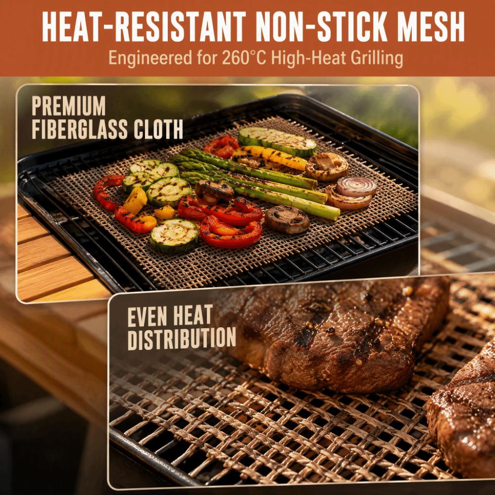 3 PCS Fiberglass Cloth Grill Mesh Mat Non-Stick Grilling Sheet Liner  Outdoor Barbecue