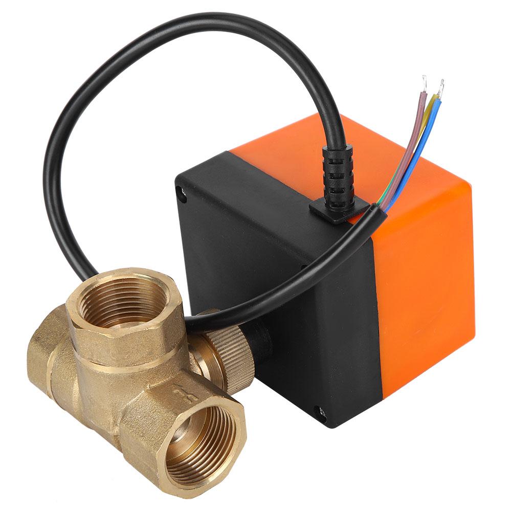 Motorized Ball Valve L Shape Orange Brass Electric Valves 3‑Wire 2‑Control 1.6MPa 6W AC220V G3 4 pouces
