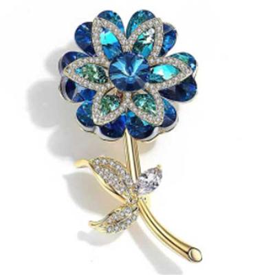 Modish Stylish Cubic Zircon Crystal Stone Flower Brooches Graceful Temperament Flower Brooches Coat Clothing Corsage FemaleFashion Jewelry