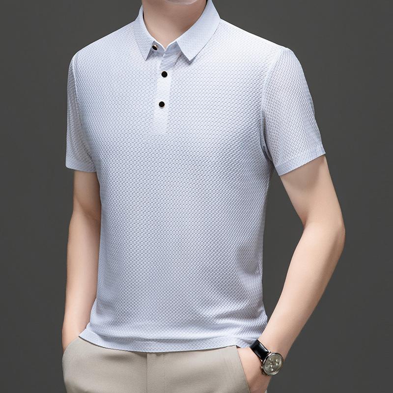 

Business Collar Men s Polo Shirt Men s Casual Ice Silk Short Sleeved Quick Drying Striped Short Sleeved T-shirt 4XL