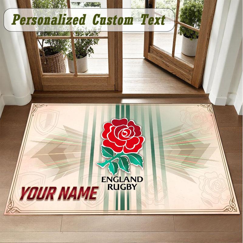 Crystal Velvet Square Rug Custom NameEngland Rugby Pattern Non Slip Home Floor Decor Rug