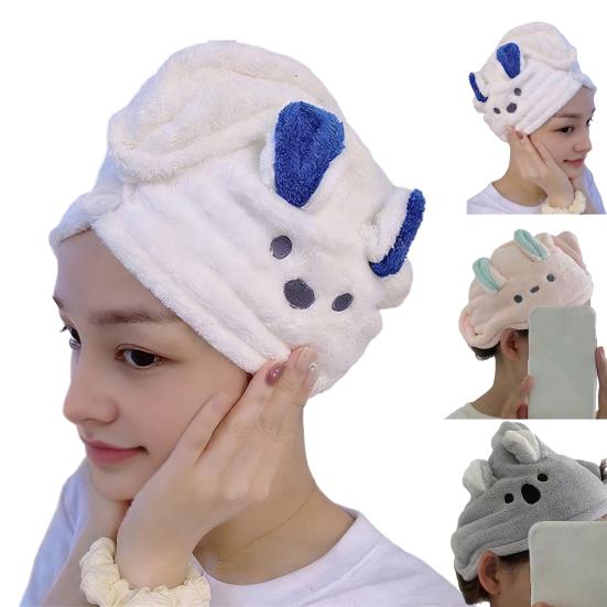 Mikrofaser Haarwickel Damen Koala Haartrockentuch mit Knopf Saugfähig Schnelltrocknend Haarhandtuch Turban Reduziert Frizz für Bad Dusche Spa