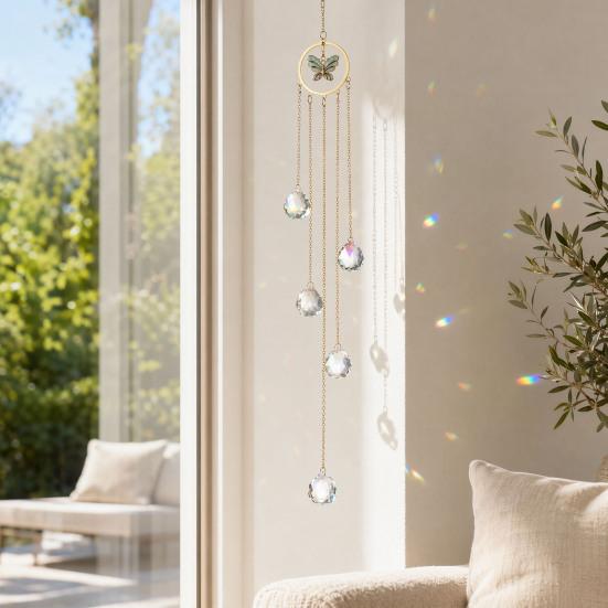 Wind Chime Sun Catcher 7-Color AB Crystal Balls & Light Beads Crystals Ball