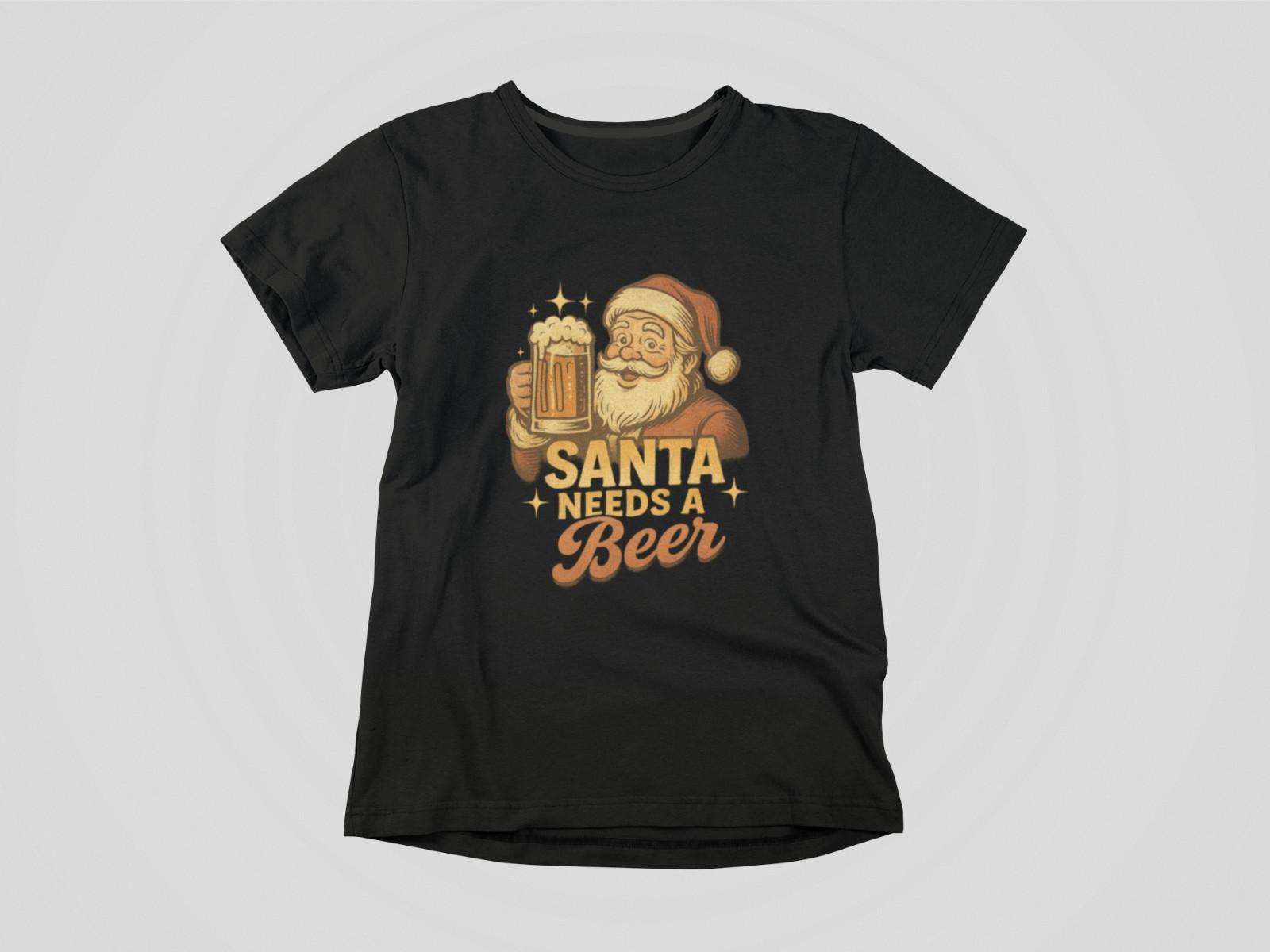 Santa Needs a Beer Christmas T-Shirt Funny Retro Holiday Drinking Graphic Tee Un S