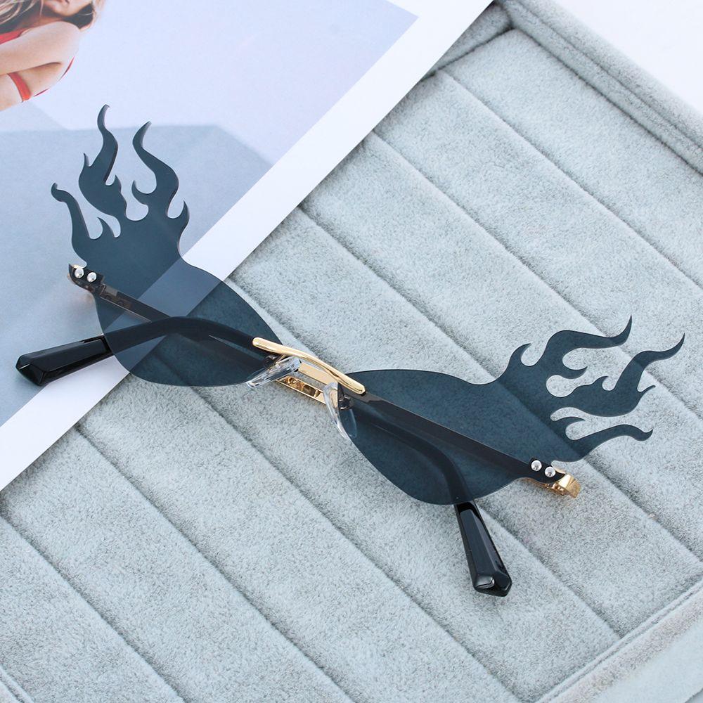 Women Men Eyewear Narrow Sunglasses Rimless Fire Flame Fashion Sunglasses Wave Sun Glasses