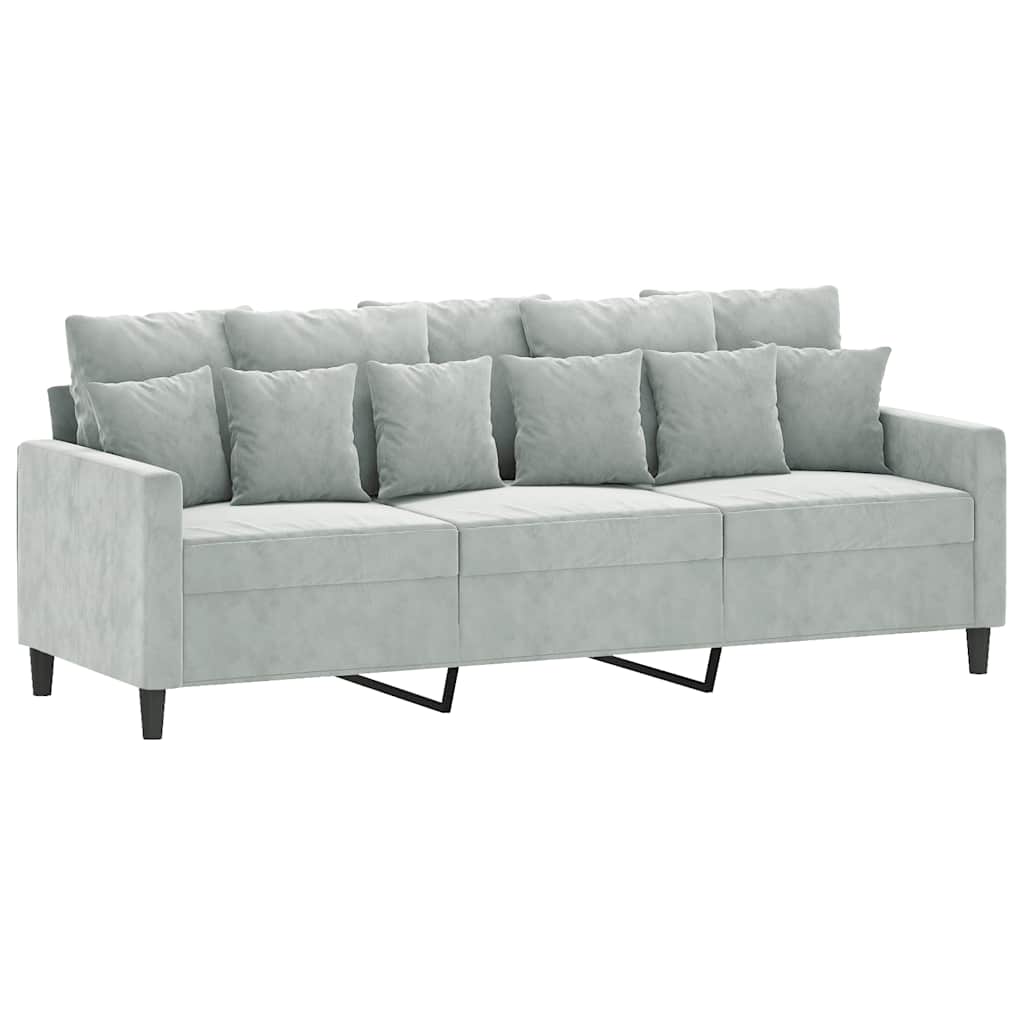 Vidaxl 3-Seater Sofa, Light Grey, 180 Cm, Upholstered In Velvet