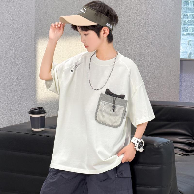 Boys' Korean Style Short-Sleeve Hip Hop T-shirt - Trendy Summer Round Neck for Medium and Large Children