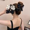 High-grade polka dot bow hairclip claw for women elegant shark clip high ponytail hairpin back of head clip