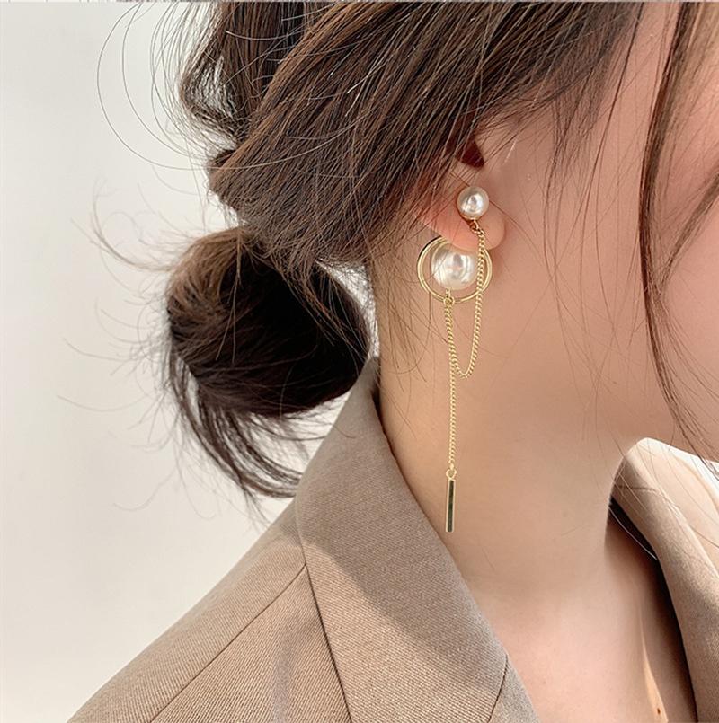 Silberne Quastenohrringe Damen Schlichte Mode Perlenohrringe