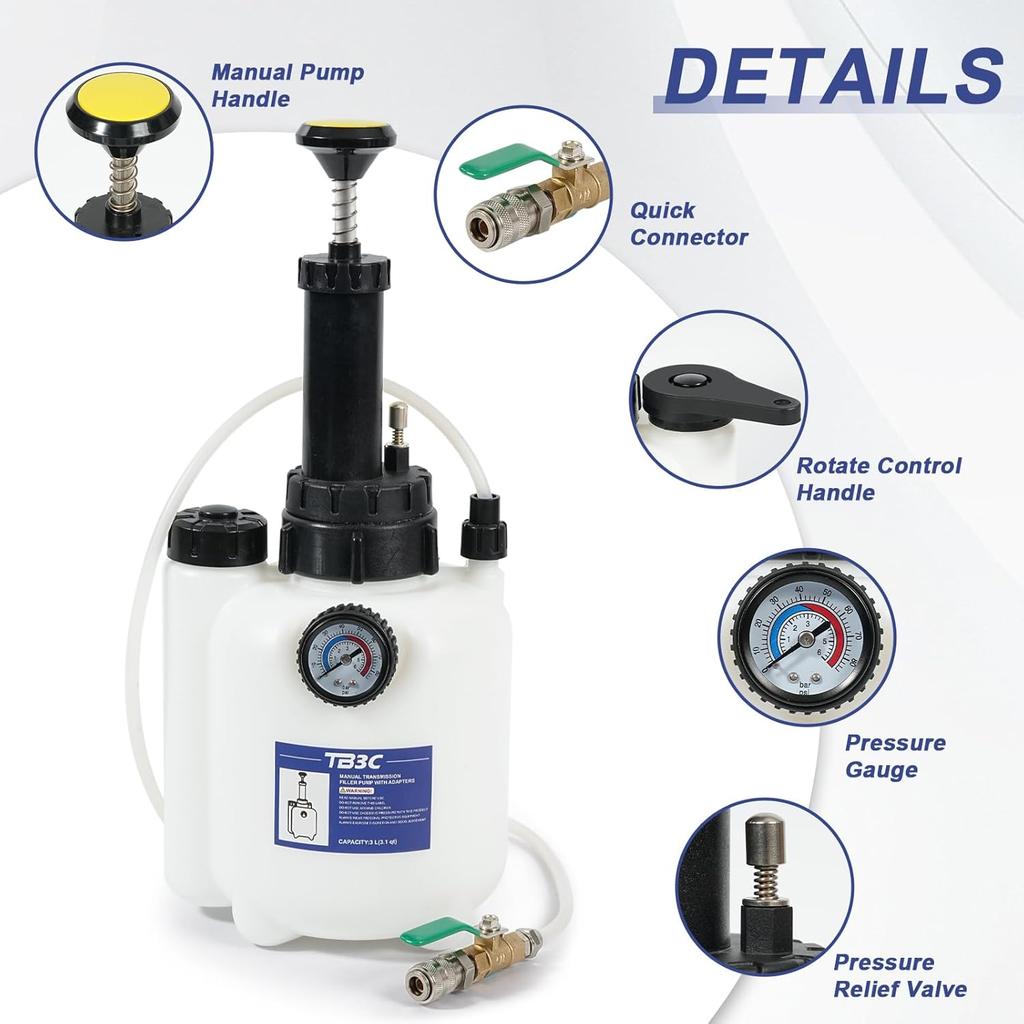 Transmission Fluid Transfer Pump,3L Manual Refill System Dispenser With Pressure Gauge,Automotive Transmission Dispenser Pump Tool Set Oil With 12Pc