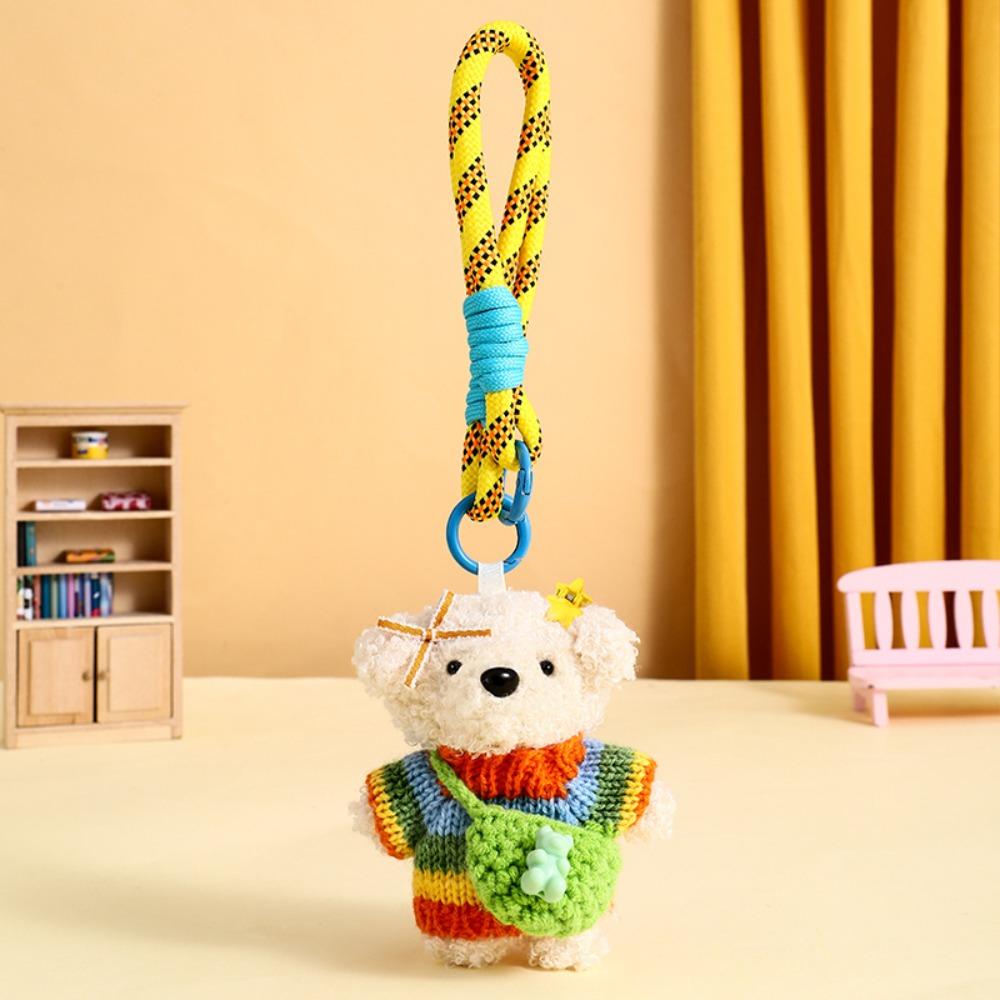 Fluffy Crochet Sweater Dog Keychain PP Cotton Puppy Stuffed Doll Keyring  Home Decor