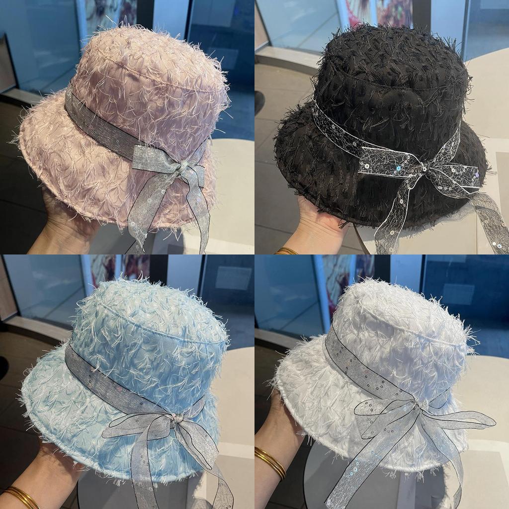Style Cotton Twill Sun Hat With Bow And Fringe For Summer Beach Wear