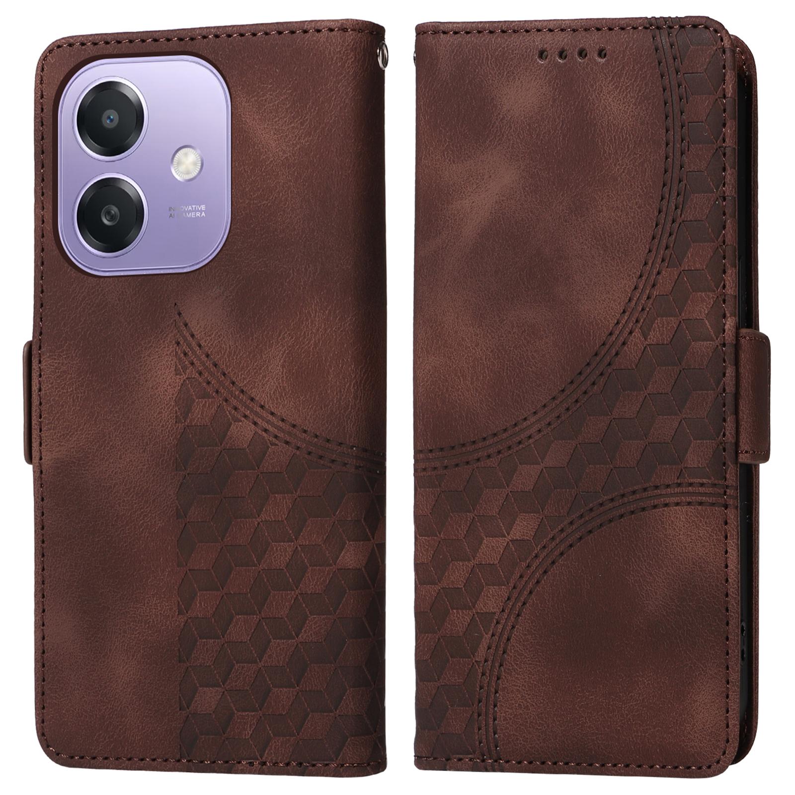 

For Oppo A5x 5G/A3x 4G/A3x 5G (India) Case PU Leather Phone Cover Rhombus Starry Imprinted Brown