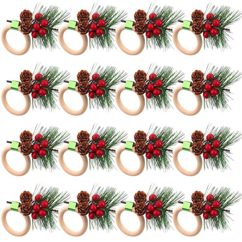 16 Pieces Christmas Napkin Rings Holder Pine Cones Napkin Rings Holder Wood Christmas Napkin Rings Dining Table Setting Decorati