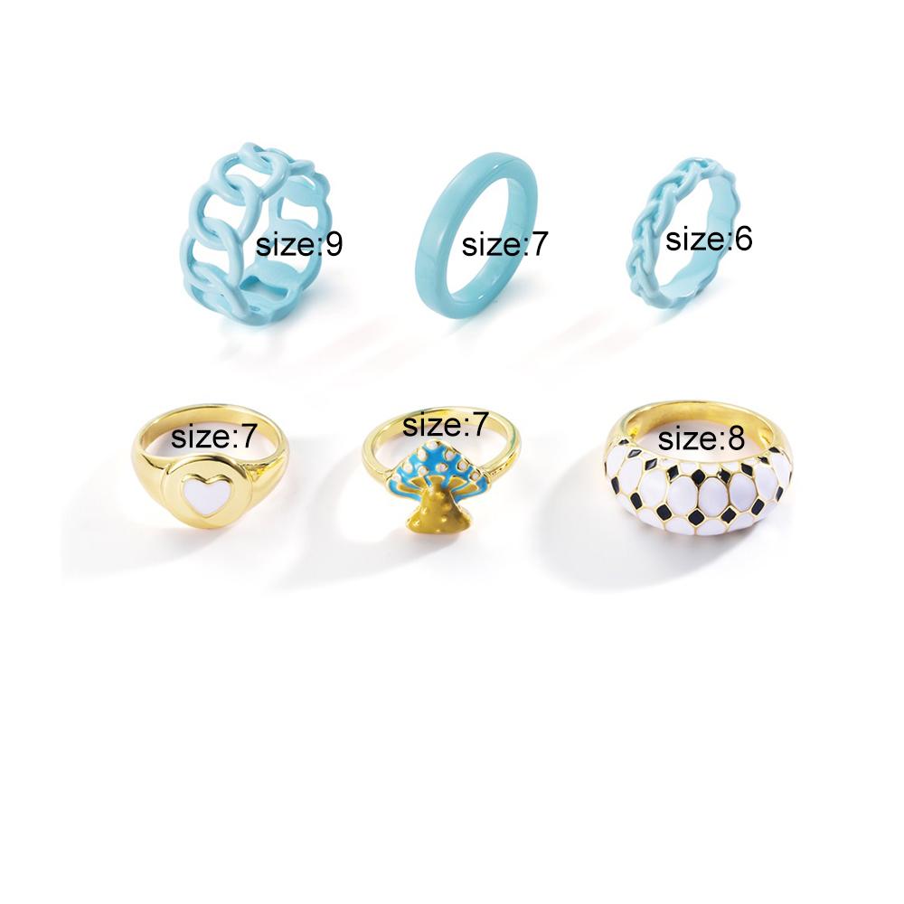 

Мода Синяя Цепочка Кольцо Набор Металлический Гриб Любовь Сердце Панк Широкое Кольцо Женщины Модные Ювелирные Изделия