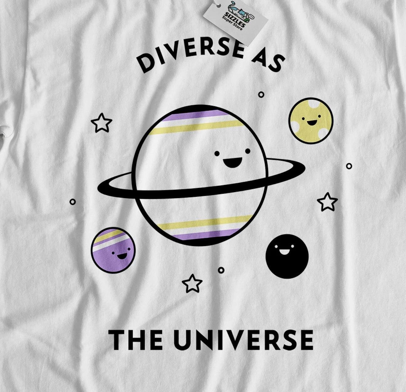 

Diverse As The Universe! Cute Planet Non-Binary T-Shirt Space LGBTQ+ Month Gifts XL